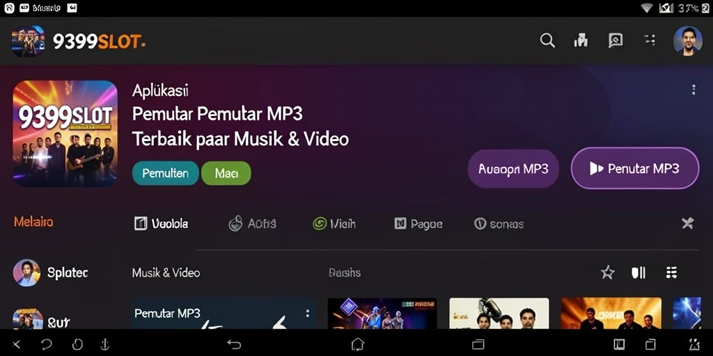 Tampilan antarmuka aplikasi Pemutar MP3 9399SLOT yang modern dan fungsional.