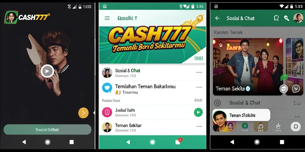 Tampilan antarmuka CASH777 dengan fitur Teman Sekitar yang intuitif.