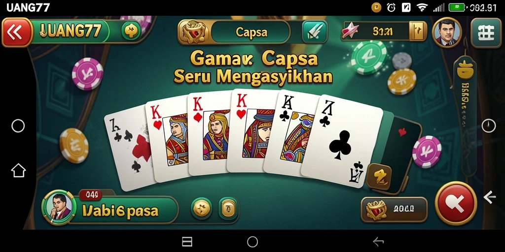Antarmuka UANG77 yang menarik untuk permainan Capsa.